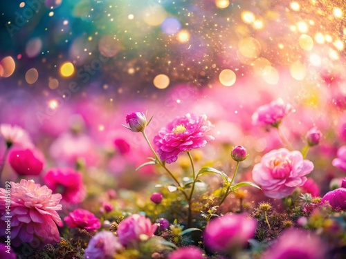 Romantic Pink Glitter Flower Garden, Tilt-Shift Miniature Fairyland