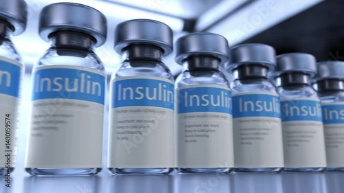 Medical jar with insulin. Medical bottle for injection. Glass vial with insulin. Glass vial with insulin.
