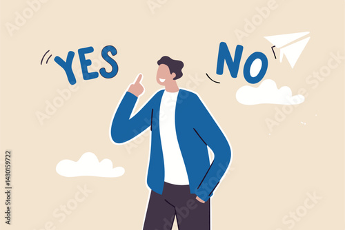 Business decision making, choose yes or no alternative or choices, leadership to direct business to succeed concept, rational businessman thinking and make decision for business or career question.