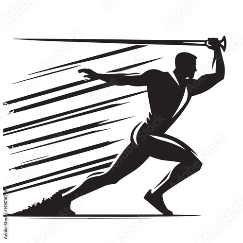 Javelin Throw Silhouette line art vector illustration on white background