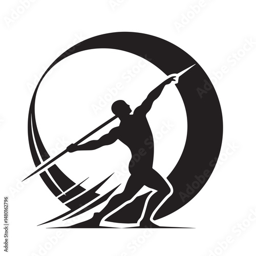 Javelin Throw Silhouette line art vector illustration on white background