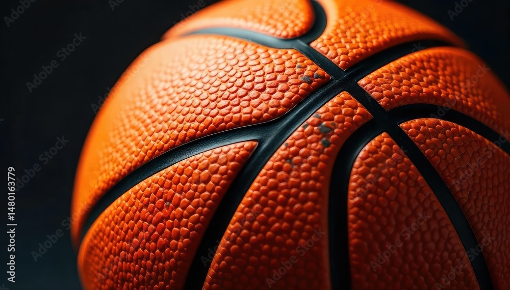 Fototapeta premium Close-up of basketball with strong texture, deep orange hue, detail, sphere