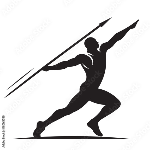 Javelin Throw Silhouette line art vector illustration on white background