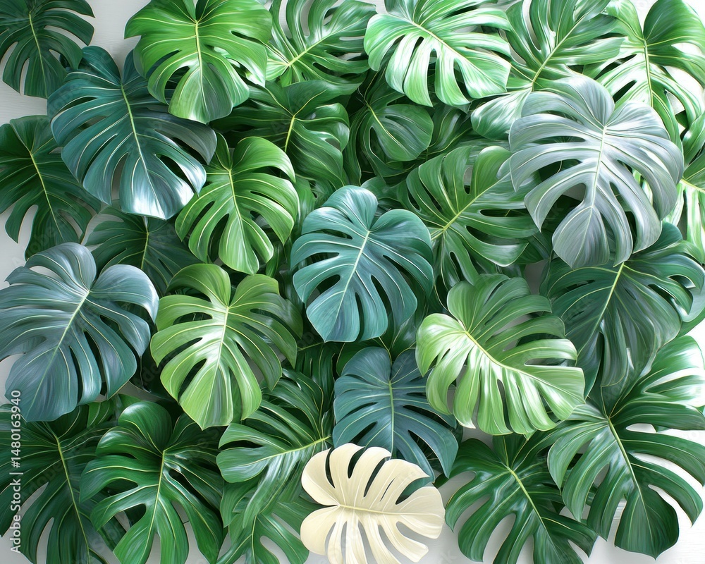 Lush tropical leaves create a vibrant backdrop Lush tropical leaves create a vibrant backdrop