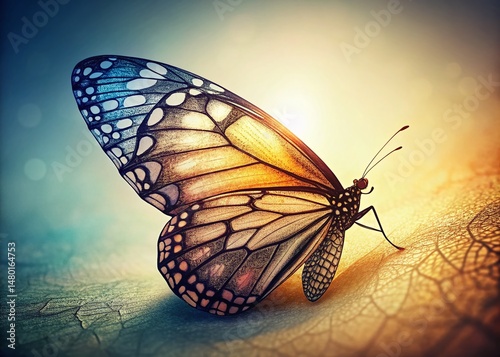 Silhouette Butterfly Wing Detail: Intricate Pencil Illustration on Light Background