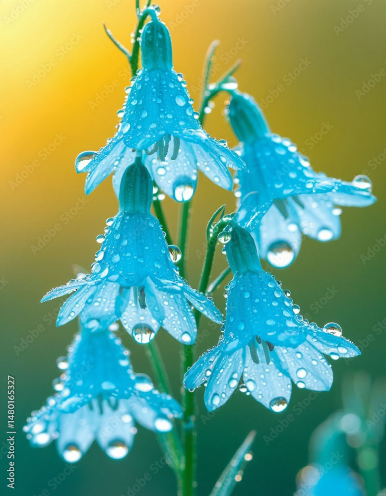 custom made wallpaper toronto digitalDelicate glowing wild flowers bells after rain. AI generated.