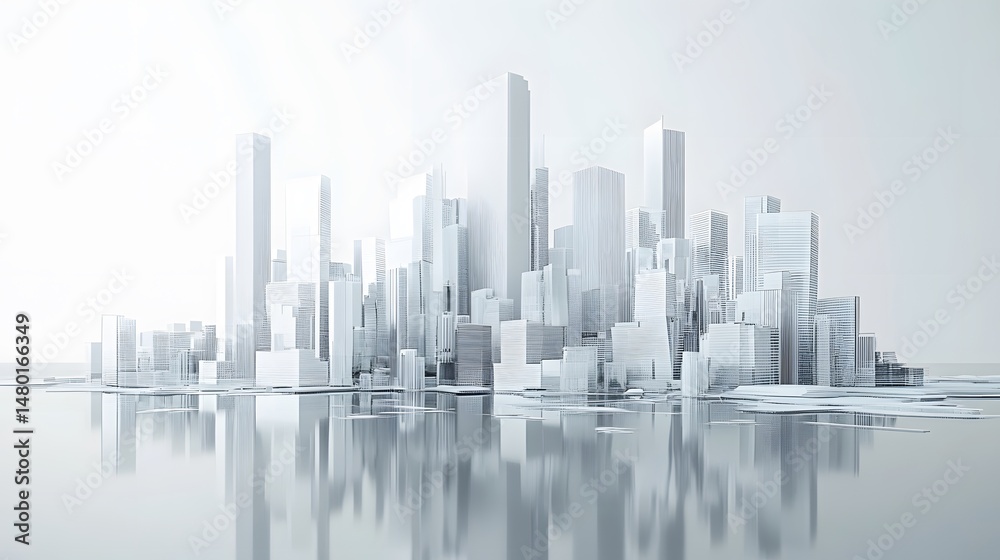 Fototapeta premium A 3D architectural rendering of a futuristic urban skyline