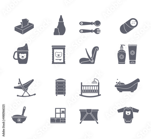 Baby essentials an organized icon set