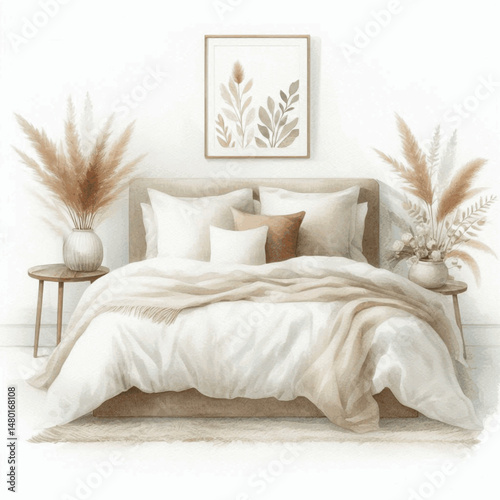 Cotton Wash bed dressed isolated watercolor vector illustration svg