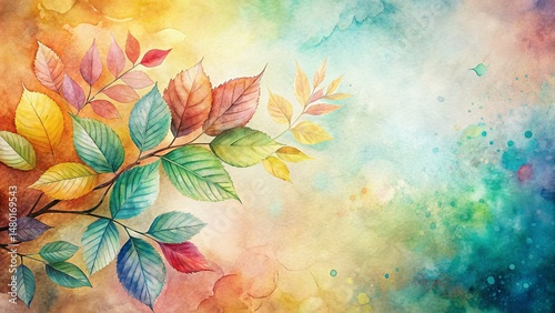 Soft Watercolor Leaf Design, Botanical Illustration, Product Photography Background, Copy Space, Left Alignment