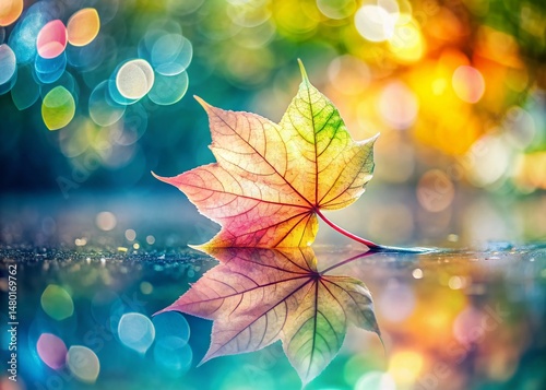 Soft Watercolor Leaf Print on Smooth Appliance Surface - Bokeh Background Stock Photo