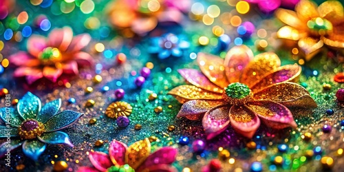 Sparkling Glitter Flower Garden: Intricate Floral Pattern Background