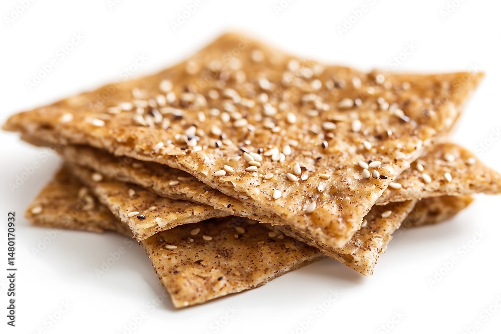 Fototapeta premium A close-up of two golden-brown flatbreads topped with sesame and poppy seeds, showcasing their delicious texture