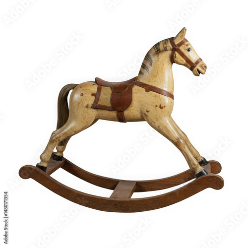 Antique rocking horse isolated on white background for decoration and toys