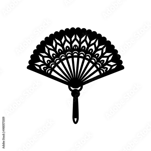 handheld fan with lace trim on white background   