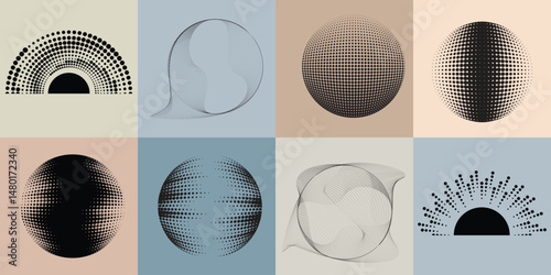 Halftone dots in Circle Form .Rotate rounded shape Vector Illustration .Rotating circles form a ring.Rotating design element . Various circle lines forming round frame . Abstract Geometric line art . 