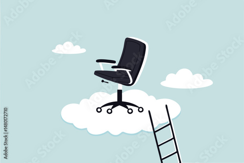 Career success, job position promoted to management opportunity or ladder of success concept, management office chair on cloud with ladder for talent and employee to climb up.