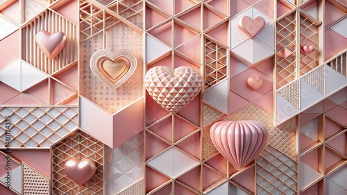 Stylish Valentine's Day Geometric Pattern: Repeating Hearts & Shapes Background