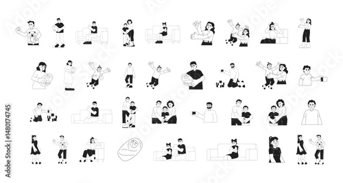 Diverse family moments depicted with simple linework