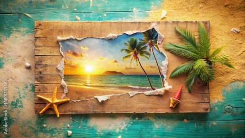 Summer Torn Cardboard Texture Background Design Pattern - Grunge Style