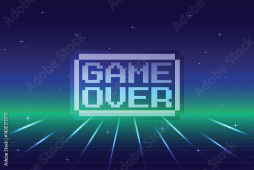 Game Over. Retro Video Game Background. Abstract grid background for retro digital video game screen.