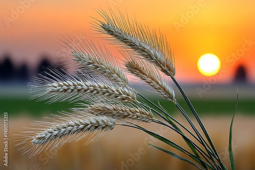 A sunset over a restored prairie with wild grasses swaying in the wind