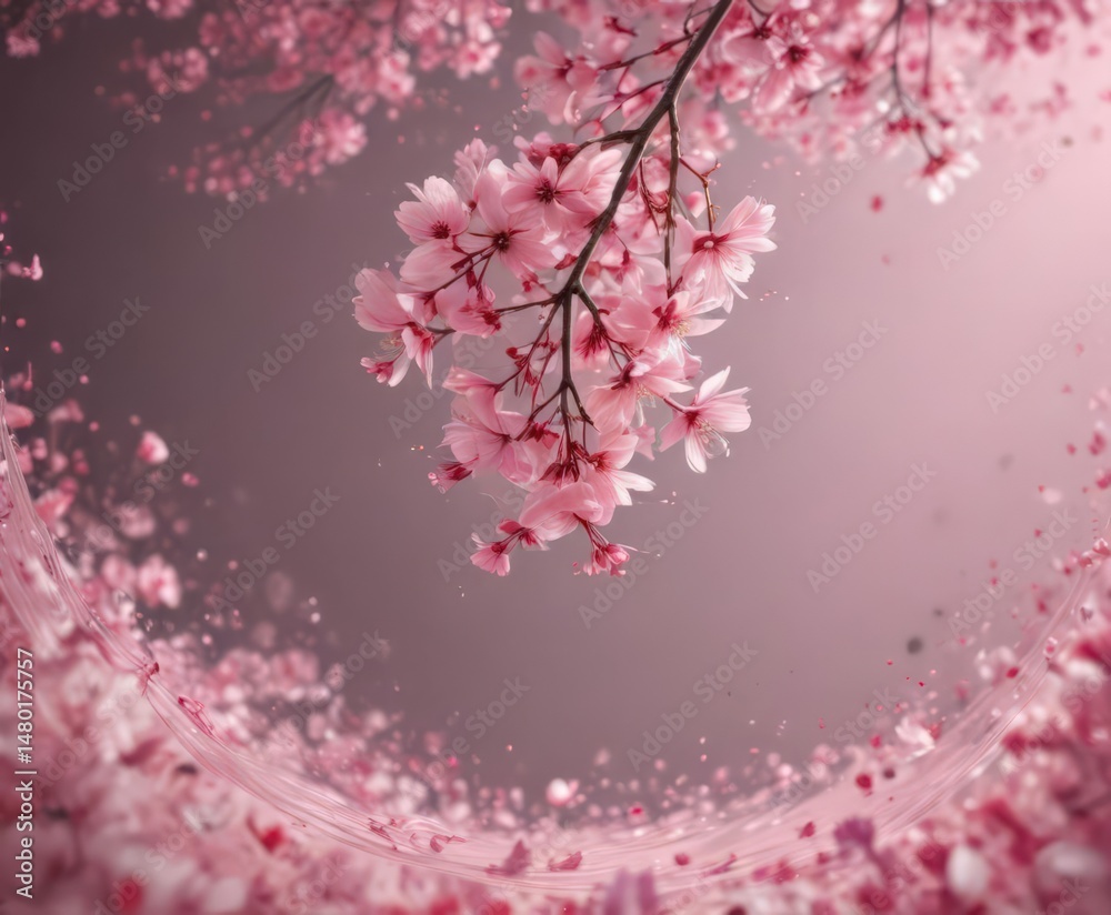 Fototapeta premium Abstract pink sakura petals swirl, ethereal background, graceful, nature
