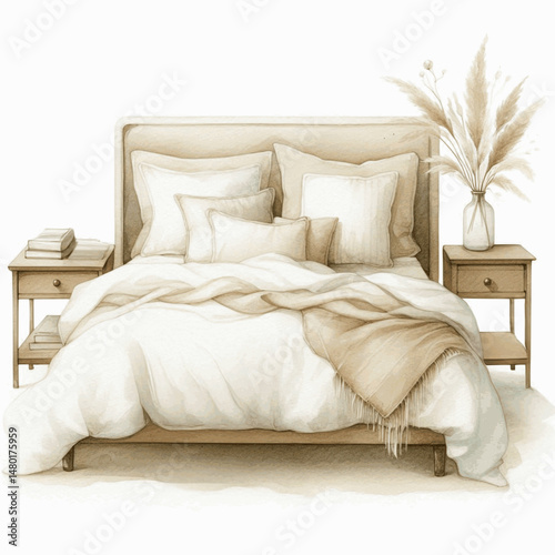 Slumber Hues bed dressed isolated watercolor vector illustration svg