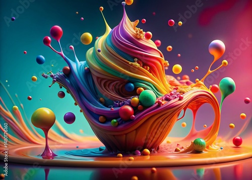 Surreal Colorful Paint Drips on Sweet Treat Pattern Background