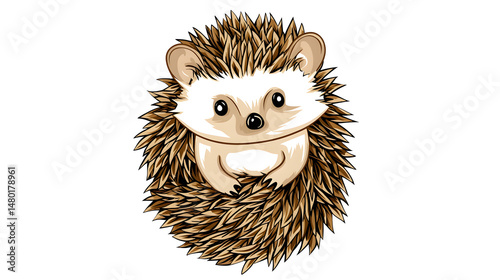 A cartoon hedgehog with a brown and white coat