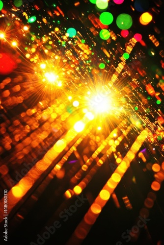 Festive light display with bokeh effect at oblique angle creating a warm and celebratory atmosphere for holiday season