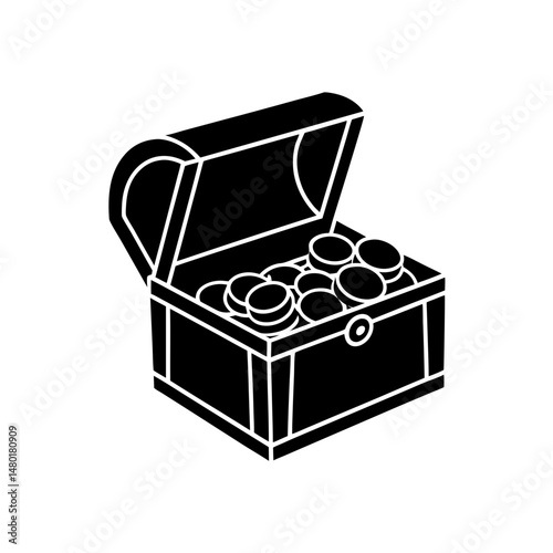 mini treasure chest with gold coins on white 