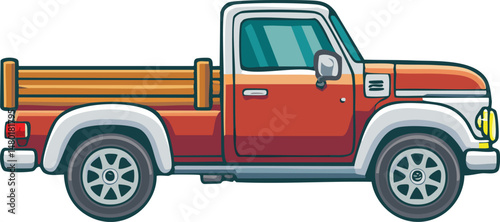Pickup Truck Vector Isolated – Clean Side View Utility Vehicle Illustration