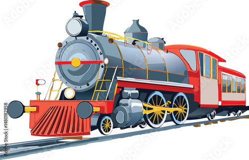 Train Engine Vector – Classic Locomotive Illustration Isolated