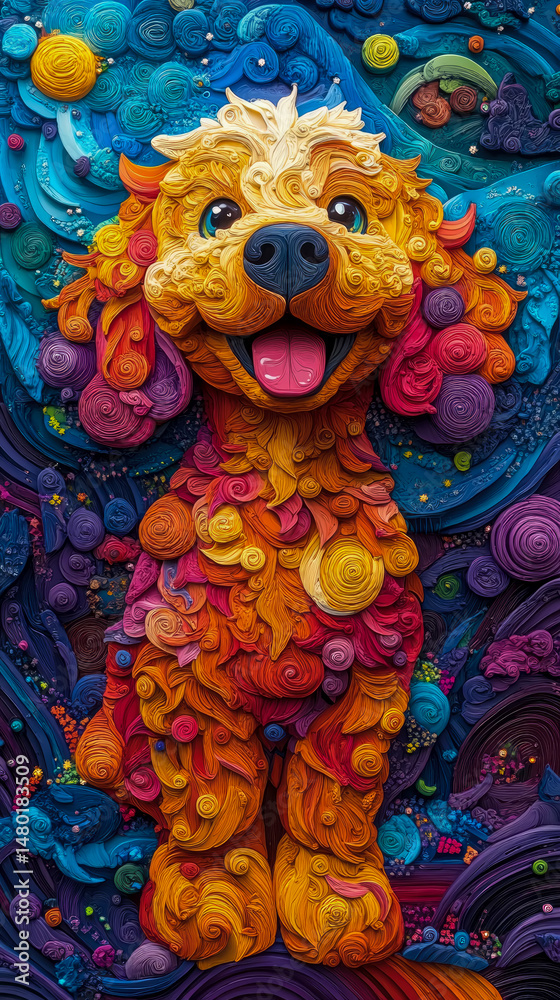 Fototapeta premium Whimsical Canine Creation: A Psychedelic Pup Portrait