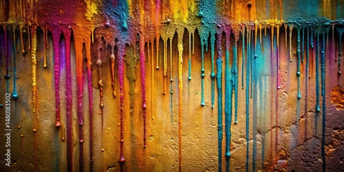 Urban Decay: Metallic Spray Paint Drips on Rough Plaster Wall - Stock Photo