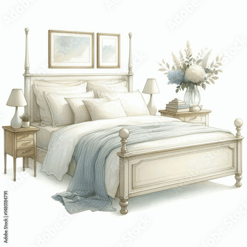 Hues of Rest bed dressed isolated watercolor vector illustration svg