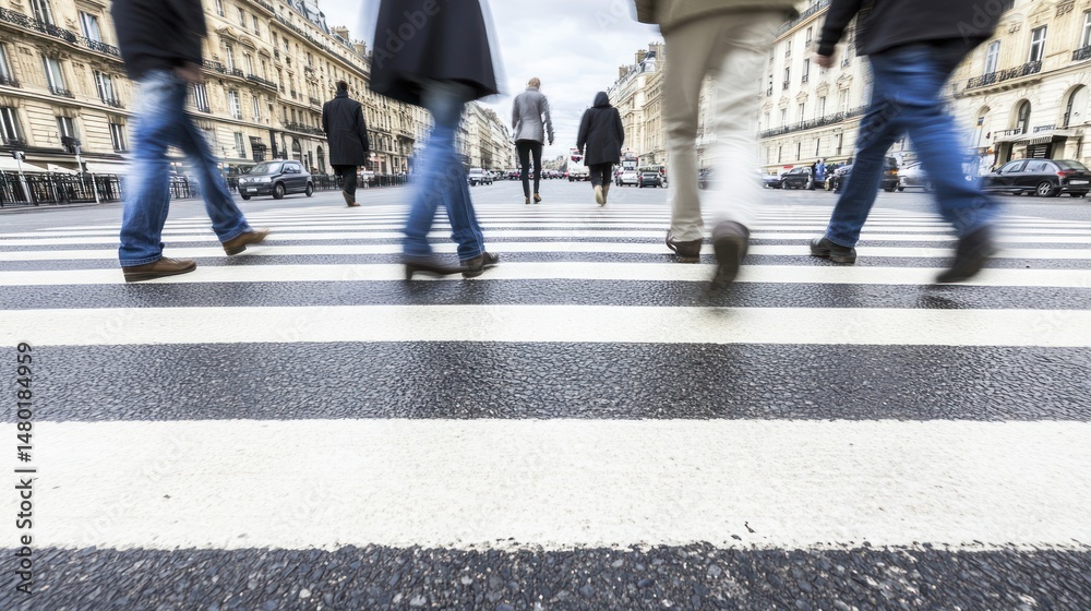 Fototapeta premium City pedestrians crossing street, blurred motion. Possible use Stock photo for city life, urban themes