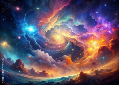 Vibrant Cosmic Nebula: 3D Rendered Abstract Galaxy Wallpaper
