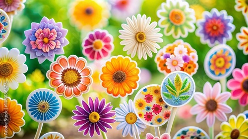 Vibrant Flower Stickers on Clean Nature Background - Spring Floral Photography