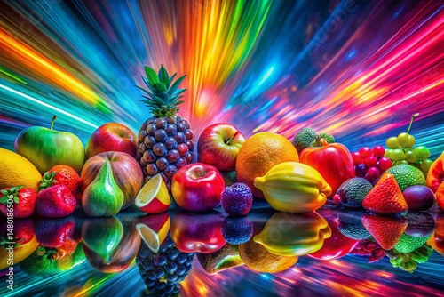 Vibrant Fruit Background with Glitch Art Texture - Long Exposure Photography
