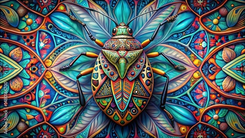 Vibrant Graffiti Bug Art on Abstract Geometric Background - High Resolution Stock Photo