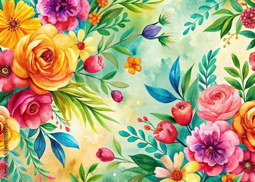 Vibrant Hand-Painted Mother's Day Floral Brushstroke Pattern Background