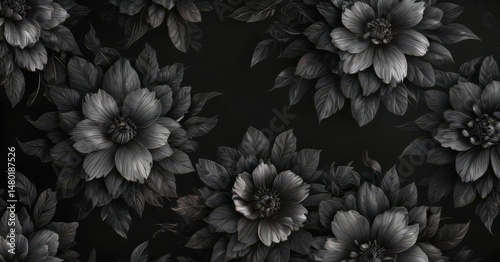Wallpaper Mural Intricate black charcoal floral wallpaper  Luxurious botanical design, rich black background , dark, background, leaves Torontodigital.ca