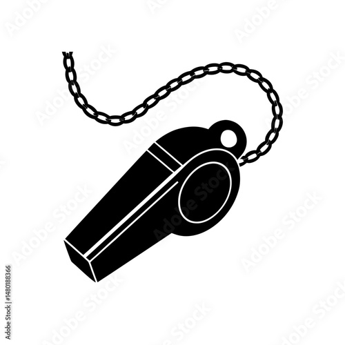 police whistle with chain on white background  