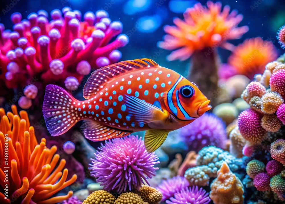 Fototapeta premium Vibrant Polka Dot Fish in a Colorful Underwater Pattern - Stock Photo