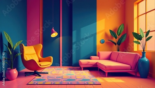Abstract geometric shapes and lines, vibrant colors, modern interior design vector illustration , visual, geometric