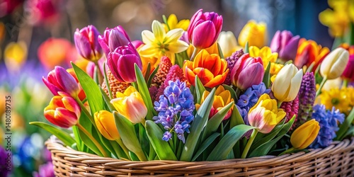Vibrant Spring Flower Basket Macro Photography - Close-up Details