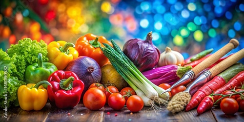 Vibrant Vegetable Background with Artistic Paintbrush Texture and Bokeh