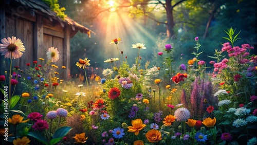 Vibrant Wildflower Garden: Surreal Rustic Bloom Photography